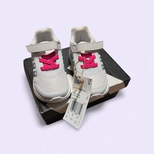 Kids White Athletic Sneakers with Pink Accents